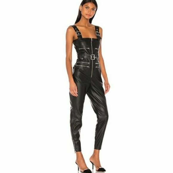 NWT WE WORE WHAT BLACK MOTO LEATHER OVERALLS - Picture 8 of 14